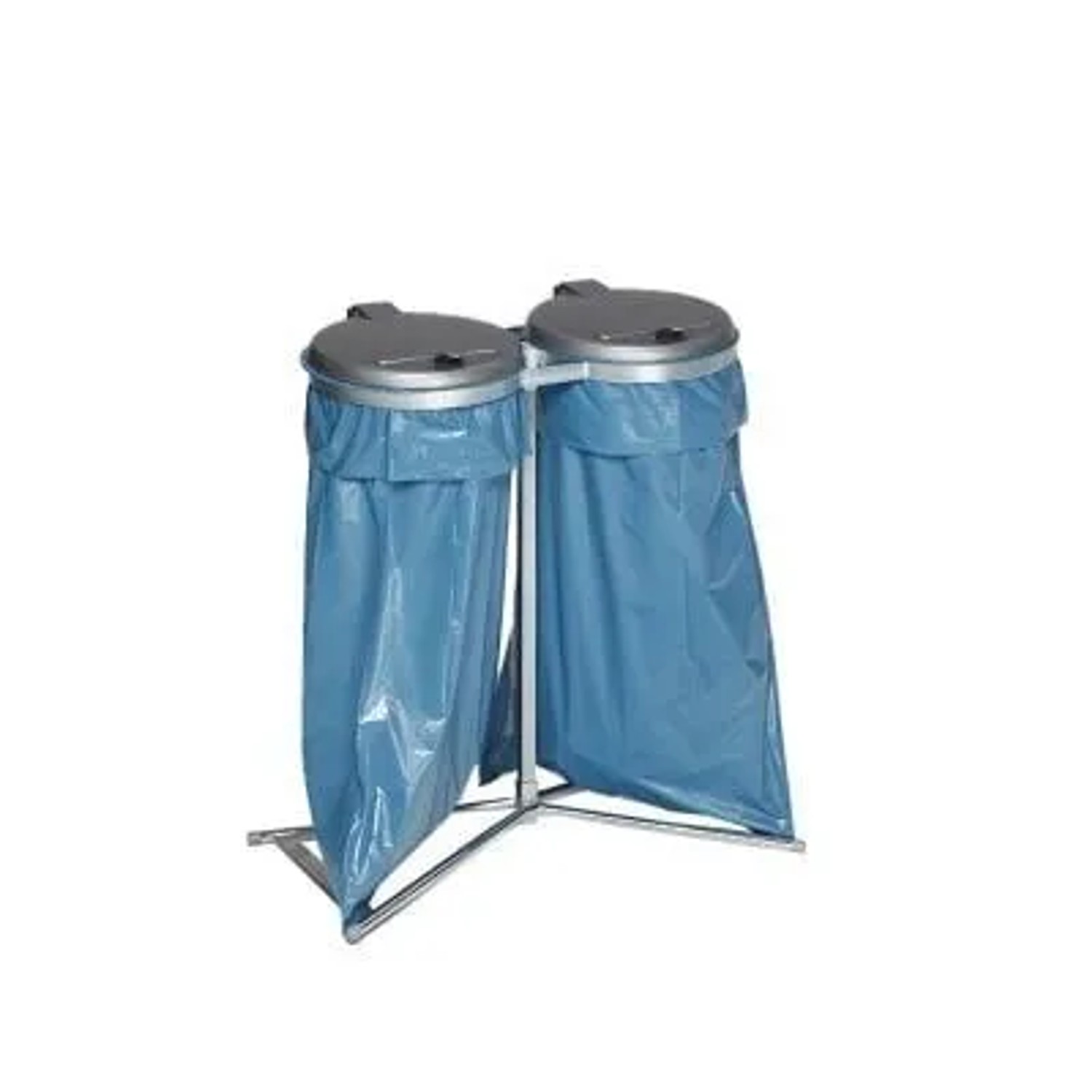 PROREGAL Robuster Doppel Abfallsammler Mit Kunststoff Deckel Stationär 2 x  120 Liter HxBxT 98 x 85 x 48 cm Stahl Verzinkt Silber