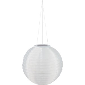 Weiße Solar-Laterne, Ø 30 cm, aus Textil mit LED, für Garten und Balkon.