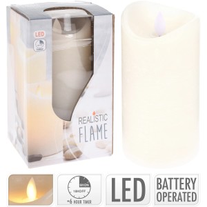 Elfenbeinfarbene LED-Kerze mit Timer und schwingender Flamme, 15 cm hoch.