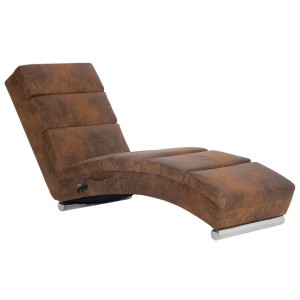 Braune vidaXL Massage Chaiselongue in Wildleder-Optik mit Edelstahlfüßen.