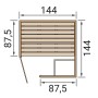 Grundriss Weka Massivholz-Elementsauna Laukkala 1 mit Maßen und Saunaleuchtenset.