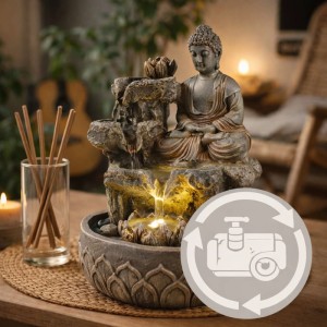 Marelida Brunnen LED Buddhafigur Kaskaden Zimmerbrunnen H 25cm Tischbrunnen