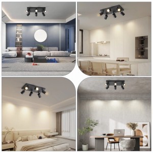 ZMH Deckenleuchte Industrial, schwarz, mit schwenkbaren GU10 Strahlern. Ideal für Wohnzimmer, Küche, Schlafzimmer, Büro.