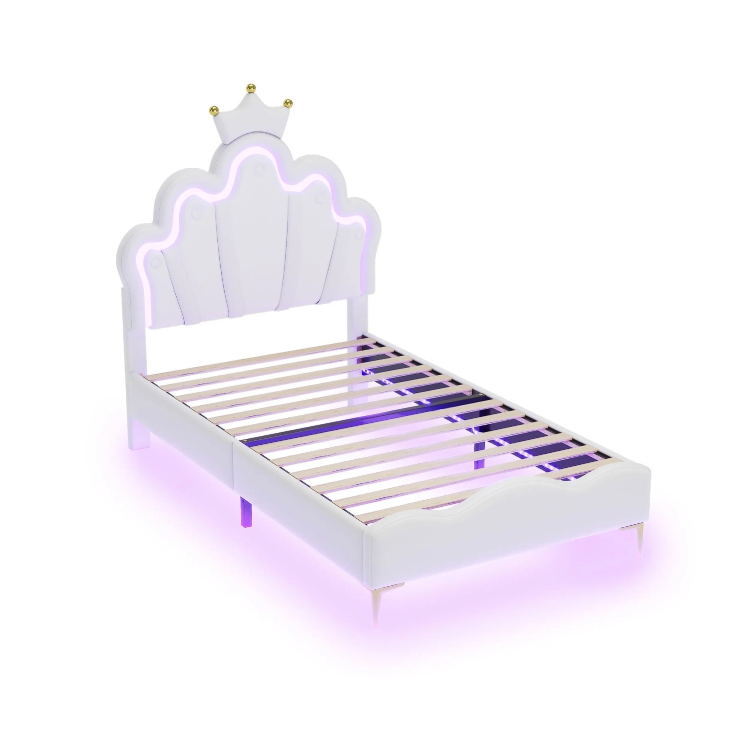 okwish Polsterbett 90x200cm mit LED Licht Kinderzimmer Weiß ohne Matratze