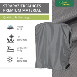 Graue Schutzhülle für Gartenstühle und Klappsessel, wasserdicht und UV-beständig.