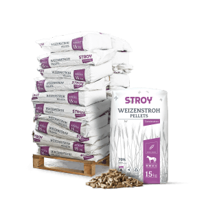 Palette Stroy Strohpellets Einstreu, 20 Säcke à 15kg. Tierstreu aus Weizenstroh.