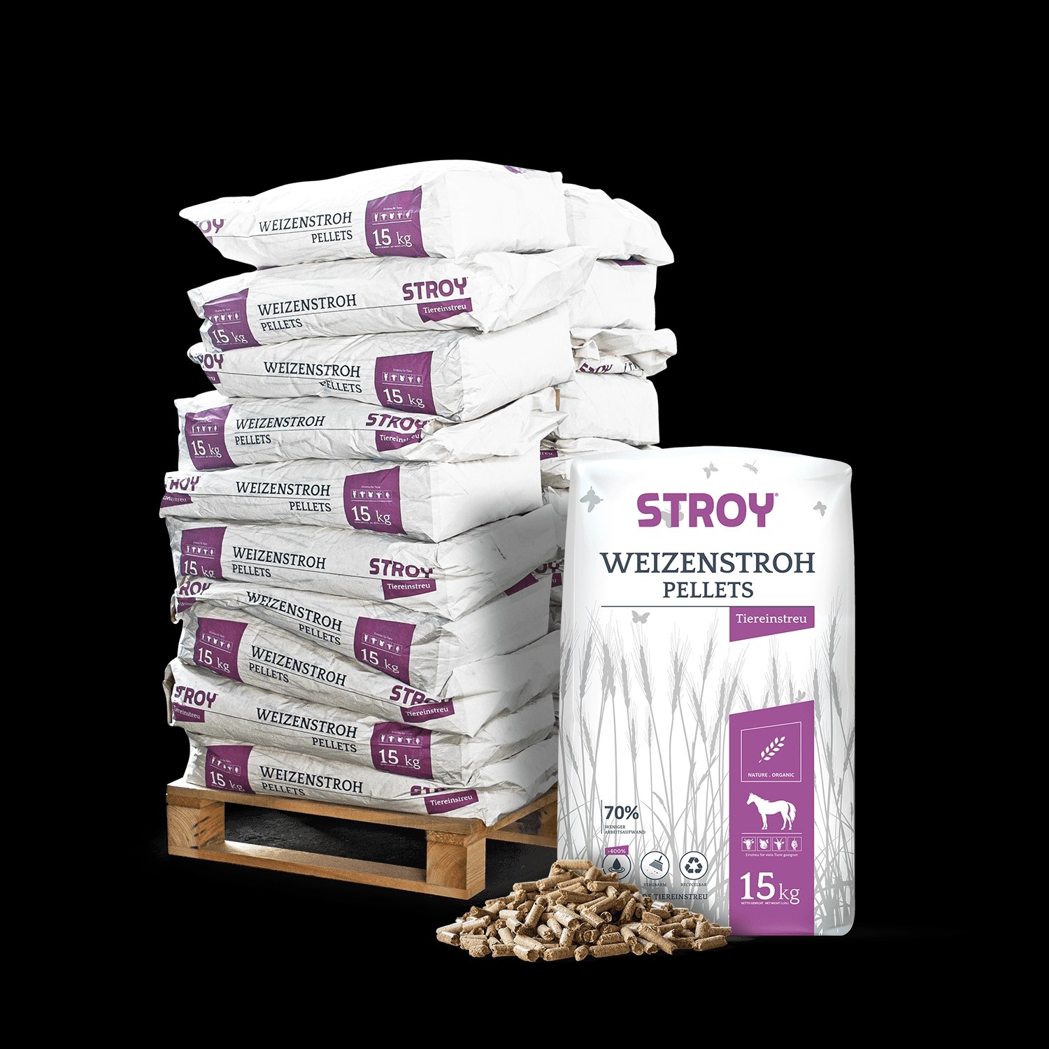 Stroy Strohpellets Einstreu 15kg x 20 Sack 300kg Palette