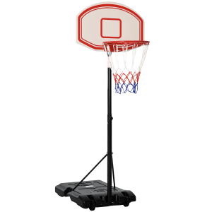 Verstellbarer HOMCOM Basketballkorb in Schwarz und Weiß mit mobilem Standfuß.