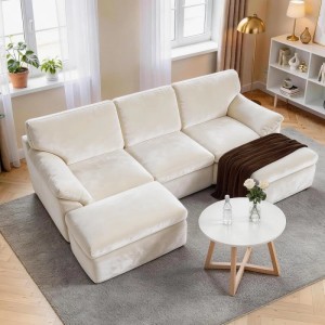 Rattantree Modulsofa U Form Cloud Serie Mit Samtbezug 5 Sitzer 239 cm Beige