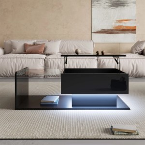 okwish Couchtisch mit Glas und LED-Effekt mit Glasplatte 100 × 50 cm Schwarz