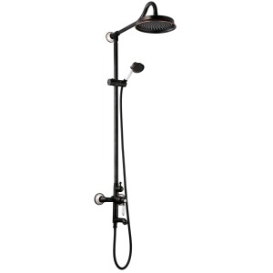 PaulGurkes Duschsystem Nostalgie Schwarz mit Regendusche und Handbrause.