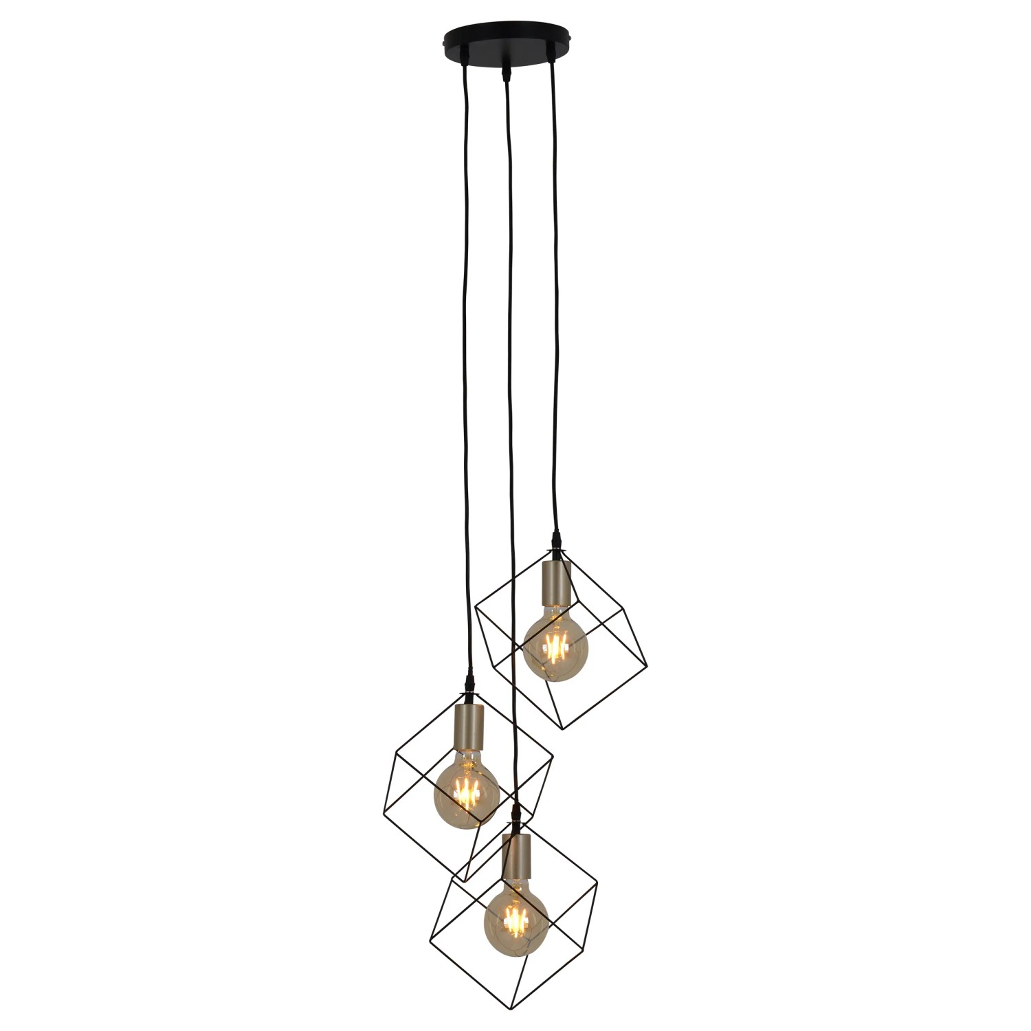 Näve Pendelleuchte Canto, 3-flammig, 146 cm. Hängeleuchte im Industrial Style mit würfelförmigen Lampenschirmen.
