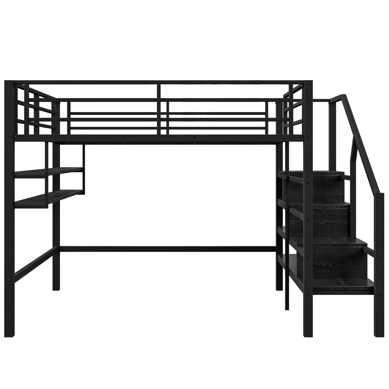 okwish Hochbett 140x200cm mit Stauraumleiter Kinderzimmer Schwarz ohne Matratze