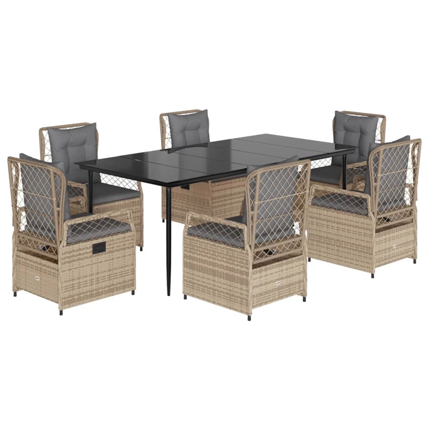 vidaXL 7-Tlg Garten-Essgruppe mit Kissen Beige Poly Rattan 3263004 günstig online kaufen