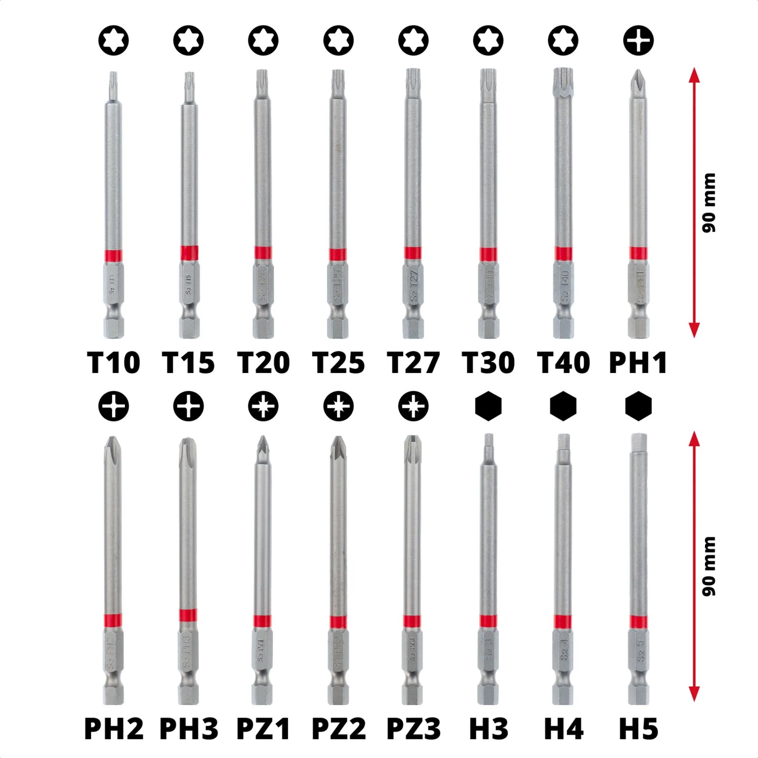 Einhell Bit-Set M-Case, 16-teilig, 90mm, verschiedene Schraubenzieher-Bits im Überblick.