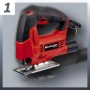 Einhell Stichsäge TC-JS 60/1: Rote Stichsäge mit schwarzem Griff und silberner Fußplatte.