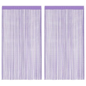 Zwei lila Fadenvorhänge (100x250 cm) aus Polyester für Fensterdekoration.