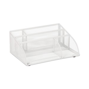 Relaxdays Schreibtischorganizer mit 5 Fächern Stahl Weiß Rutschfest 25,5 cm x 17 cm x 10,5 cm 460 g