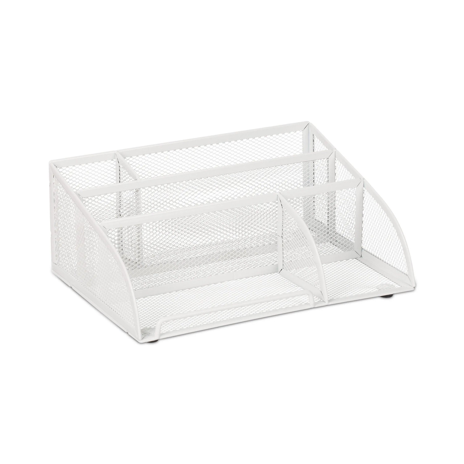 Relaxdays Schreibtischorganizer mit 5 Fächern Stahl Weiß Rutschfest 25,5 cm x 17 cm x 10,5 cm 460 g