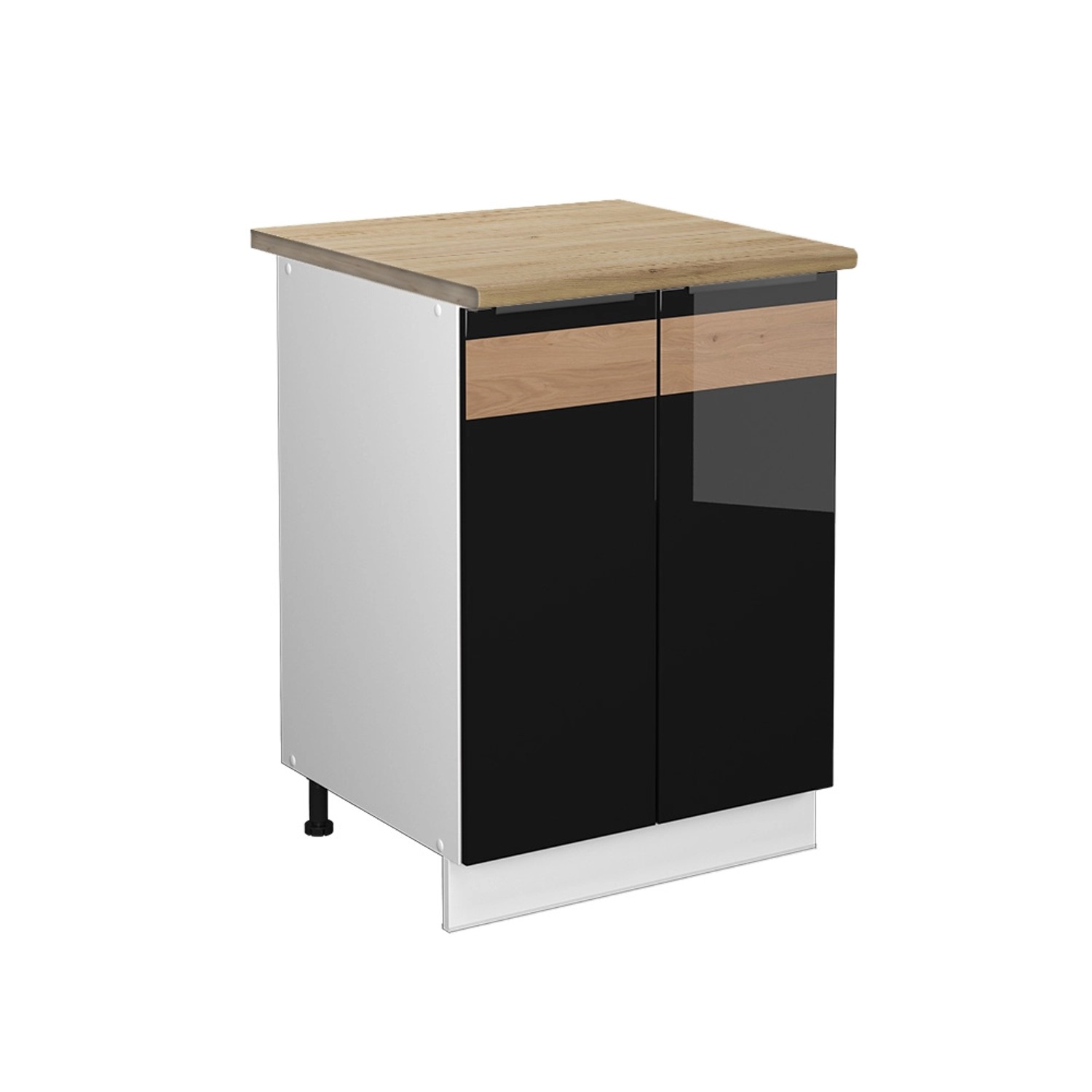 Vicco Küchenunterschrank Fame-Line Schwarz Eiche hochglanz/Weiß 60 cm AP Eiche