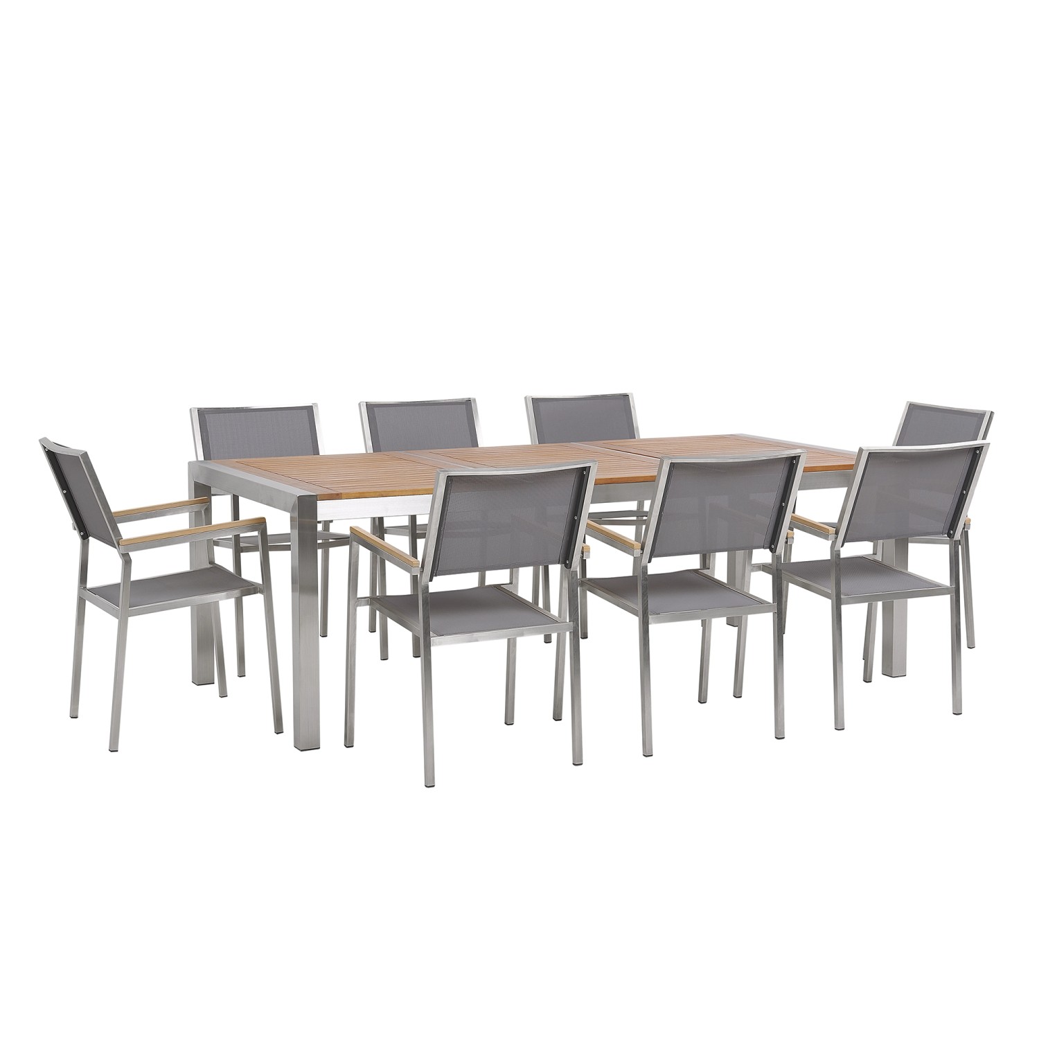 Beliani Gartentisch Set GROSSETO Grau Heller Holzfarbton Silber 100x220x87