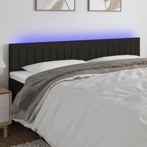 Schwarzes vidaXL LED Kopfteil (200x5x78/88 cm) aus Stoff am Bett.