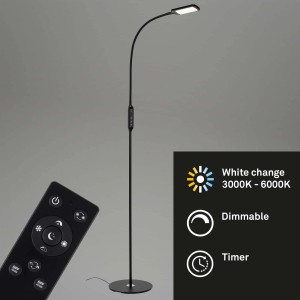 Schwarze, dimmbare Brilo Stehleuchte Office mit Fernbedienung und Touch-Funktion.