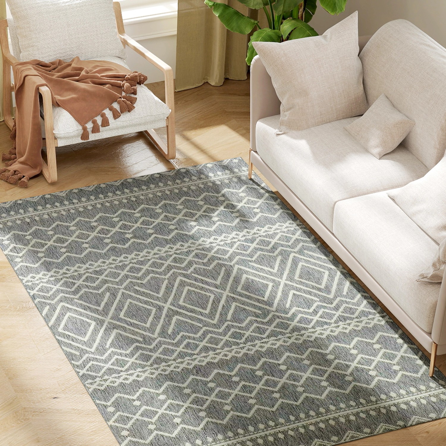 HOMCOM Teppich Flachgewebe Waschbar Anti-Rutsch Küchenteppich 120x170 cm