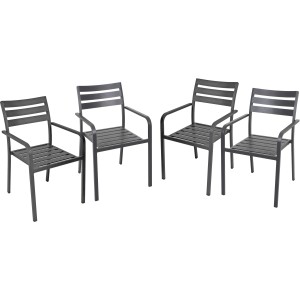 4er-Set anthrazitfarbene Gartenstühle Treviso von Garden Pleasure aus pulverbeschichtetem Aluminium.