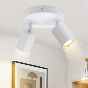 Weißer ZMH LED Deckenstrahler mit 2 zylindrischen, schwenkbaren GU10 Spots. Moderne Deckenlampe für gezielte Raumbeleuchtung.