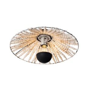 QAZQA Orientalische Wandleuchte Moti aus Holz und Stahl, beige mit Perlen und schwarzer E27-Fassung.