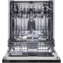 Offener Telefunken Einbaugeschirrspüler GEV6012D, 60 cm, mit Edelstahl-Innenraum und Besteckkorb.