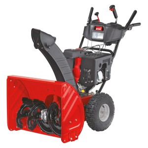 MTD Benzin-Schneefräse Optima ME 66 mit 66 cm Räumbreite, rotes Gehäuse und Scheinwerfer.