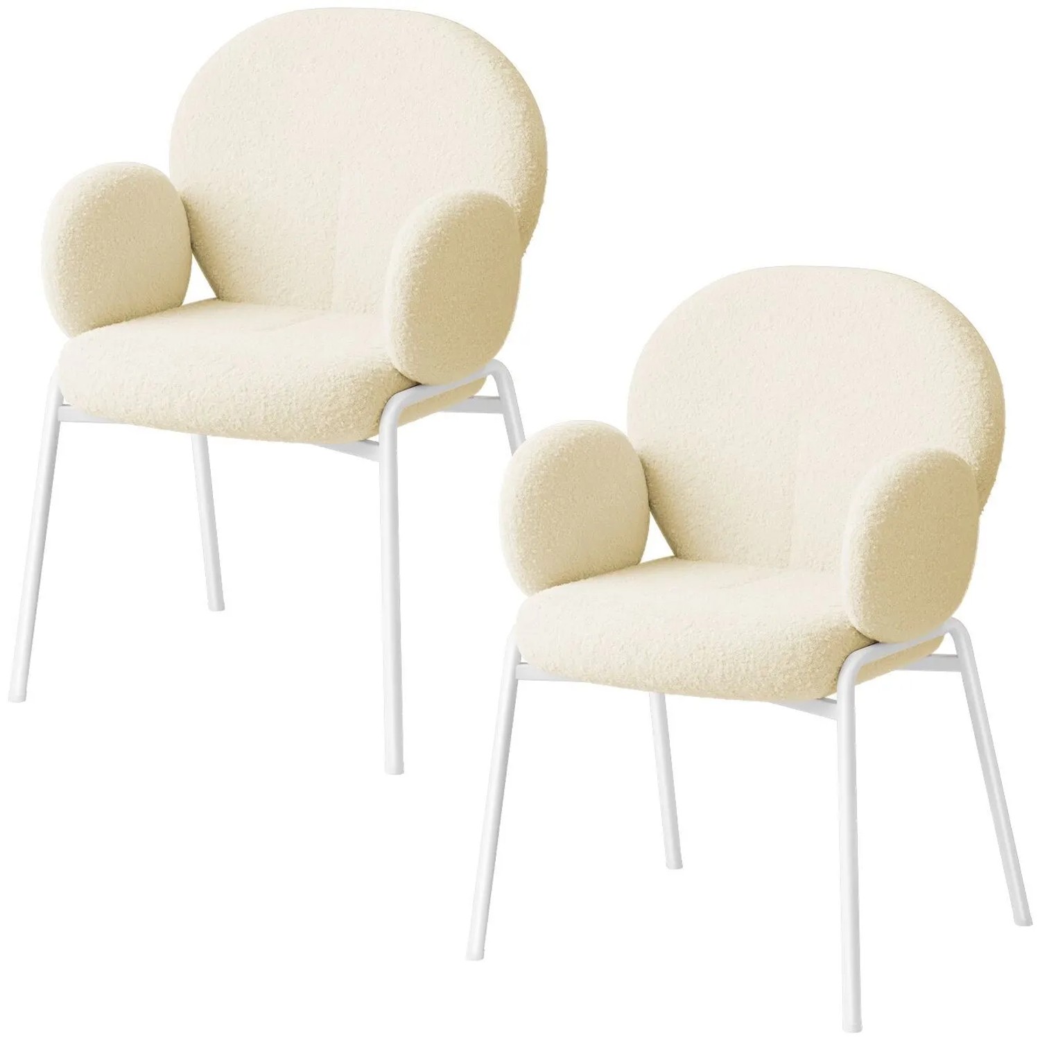 Tectake Stuhl Scandi Gepolstert Mit Bouclé Bezug Hohe Rückenlehne  Bequeme Armlehnen 2Er Set 61 50 x 62 x 90 cm Creme