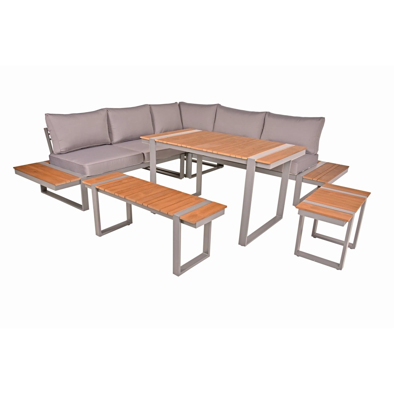 DELUKE Gartenloungeset GERD 6-tlg Alu-Kunststoff Hellbraun Gartenloungeecke Gartenmöbel Set Garten Lounge-Eckgruppe Loun...