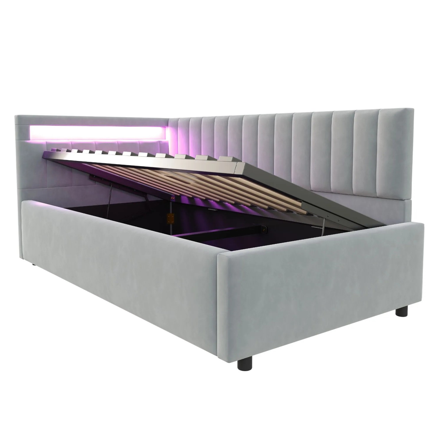 Merax Schlafsofa 90x200cm LED Hydraulik Samt Hellgrau