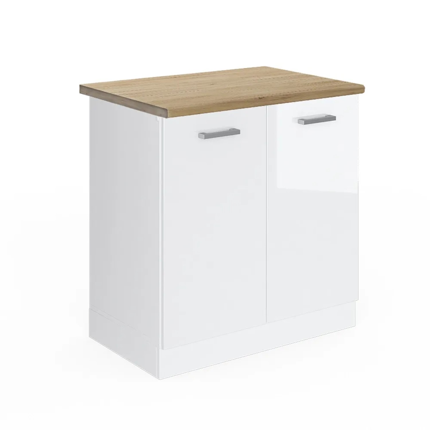 Vicco Spülenunterschrank R-Line Küchenunterschrank für die Spüle Weiß Hochglanz/Weiß 80 cm AP Eiche