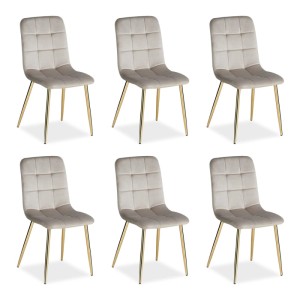 6er Set Esszimmerstühle Homestyle4u in Beige Samt, modern gepolstert mit goldenen Metallfüßen.