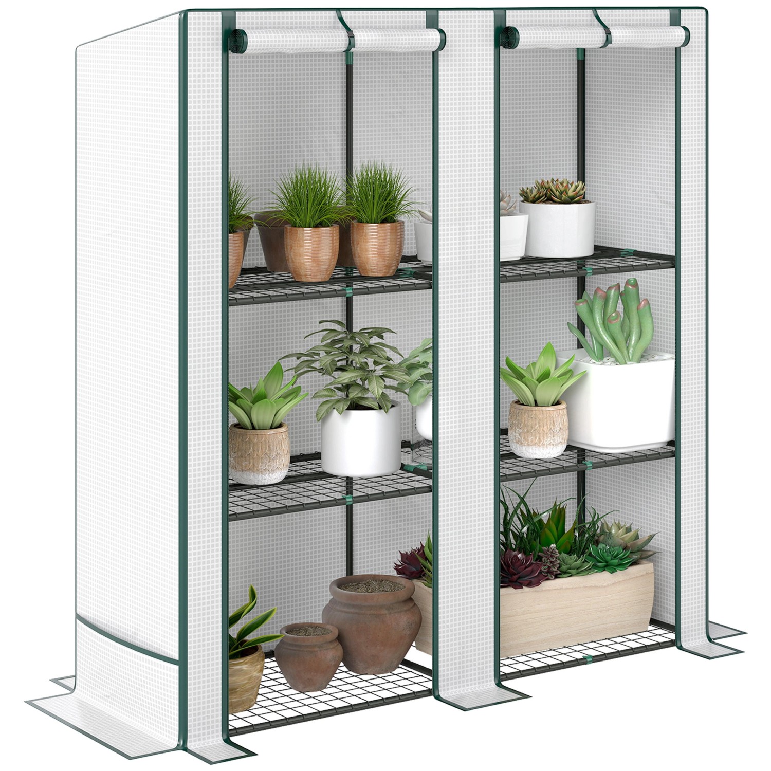 Outsunny Gewächshaus mit Pultdach und Doppeltür 144 x 48 x 152 cm Weiß