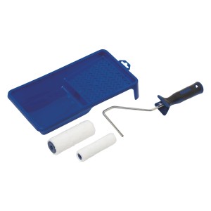 LUX Lasuren-Roller-Set, 4-teilig: Farbwanne, Bügel, 10/12 cm Walzen für Dickschichtlasur.