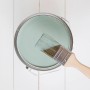 Draufsicht: Dose Little Dutch Wandfarbe Faded Mint mit Pinsel. Matte, grüne Farbe.