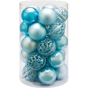 25-teiliges Weihnachtskugel-Set Ornament in Eisblau, matte und glänzende Optik.