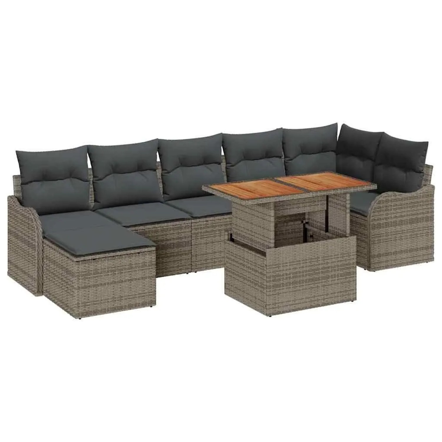 vidaXL Garten-Sofa-Set mit Kissen mit Speicher 8-Tlg Grau 3349488