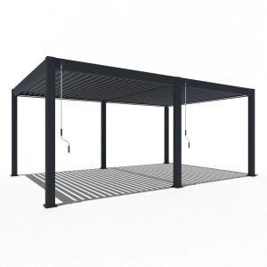 Freistehender, anthrazitfarbener Weide Deluxe Plus Aluminium Pavillon 4x6m mit Lamellendach.