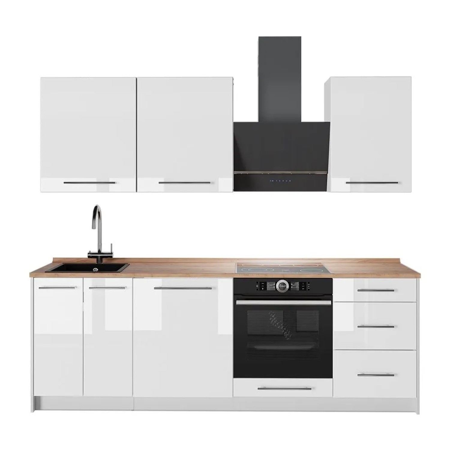 Vicco Küchenzeile Fame-Line Weiß Hochglanz/Weiß 230 x 82 AP Eiche Art Nr 64030