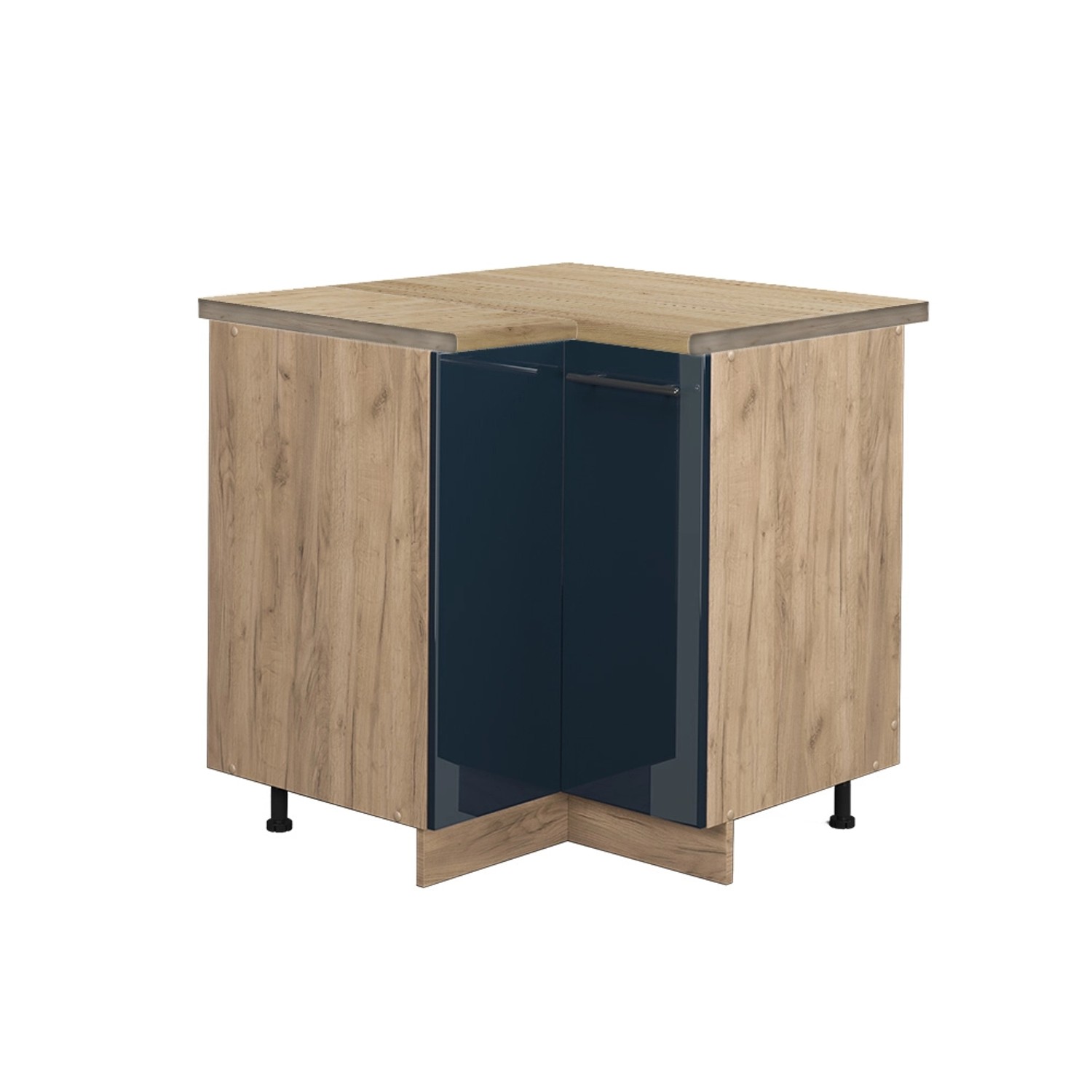 Vicco Eckunterschrank Fame-Line Dunkelblau Hochglanz/Goldkraft Eiche 81 cm AP Eiche