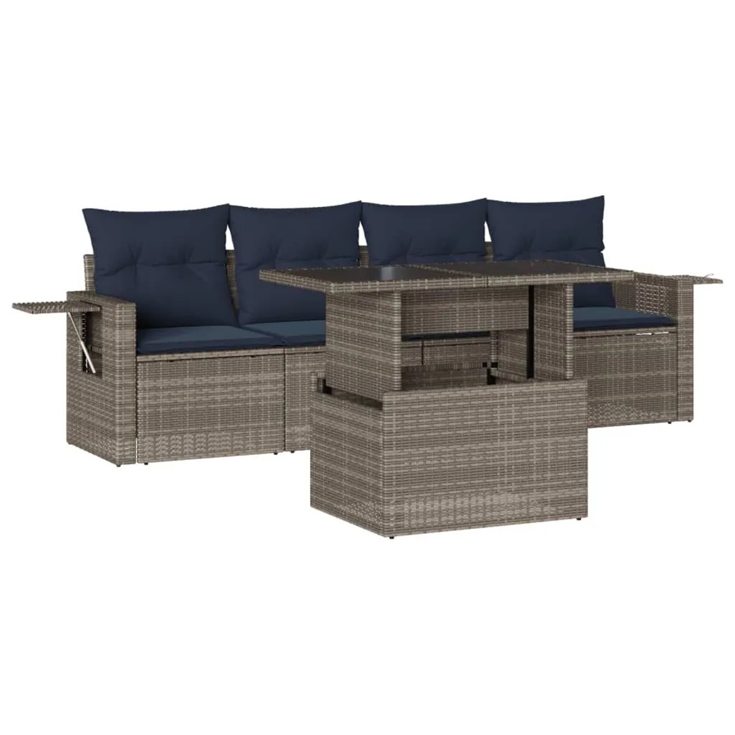 vidaXL 5-Tlg Gartensofa-Set mit Kissen Grau Polyrattan 3267731 günstig online kaufen