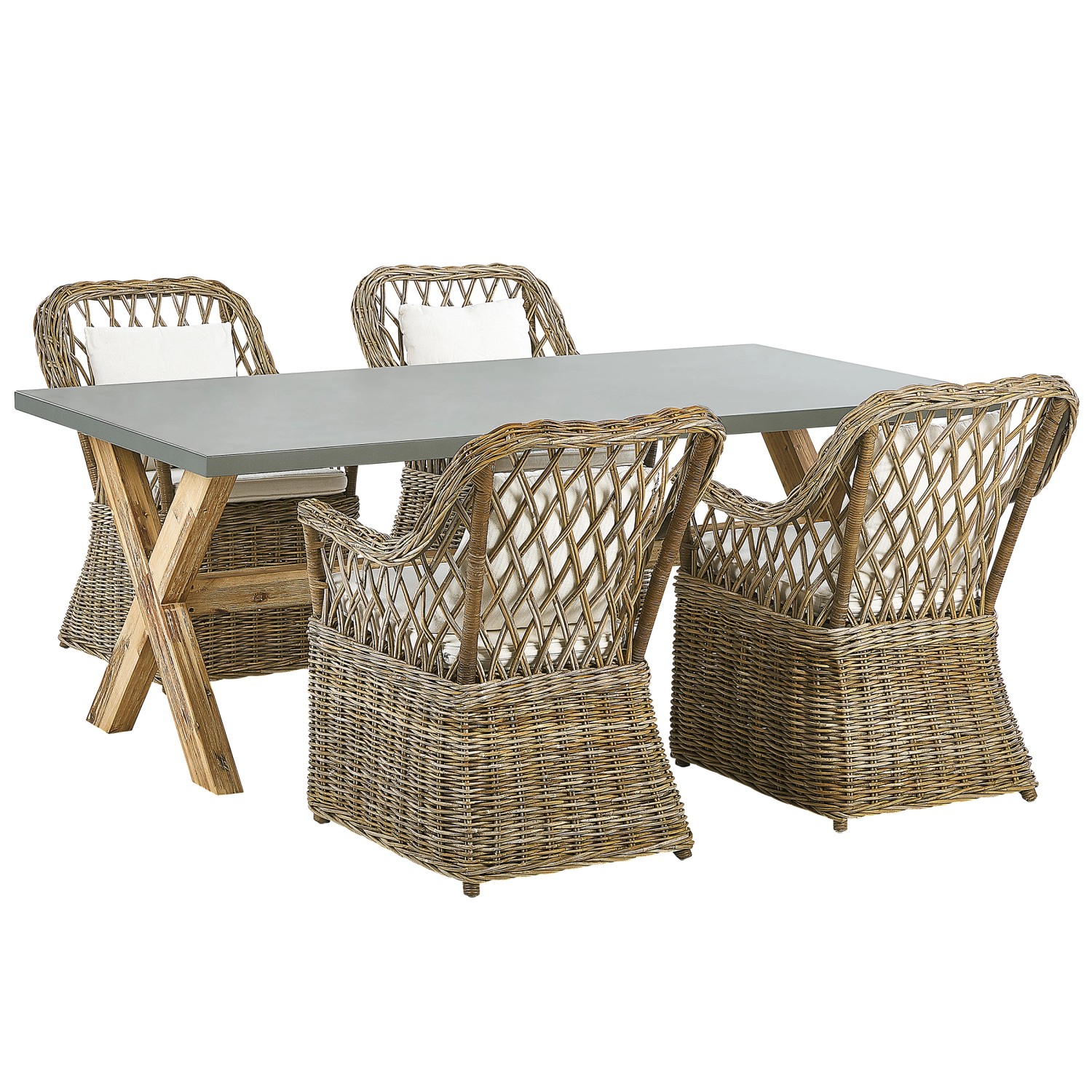 Beliani Gartentisch Set MAROS/OLBIA Naturfarben Grau Beige Weiss Heller Hol günstig online kaufen
