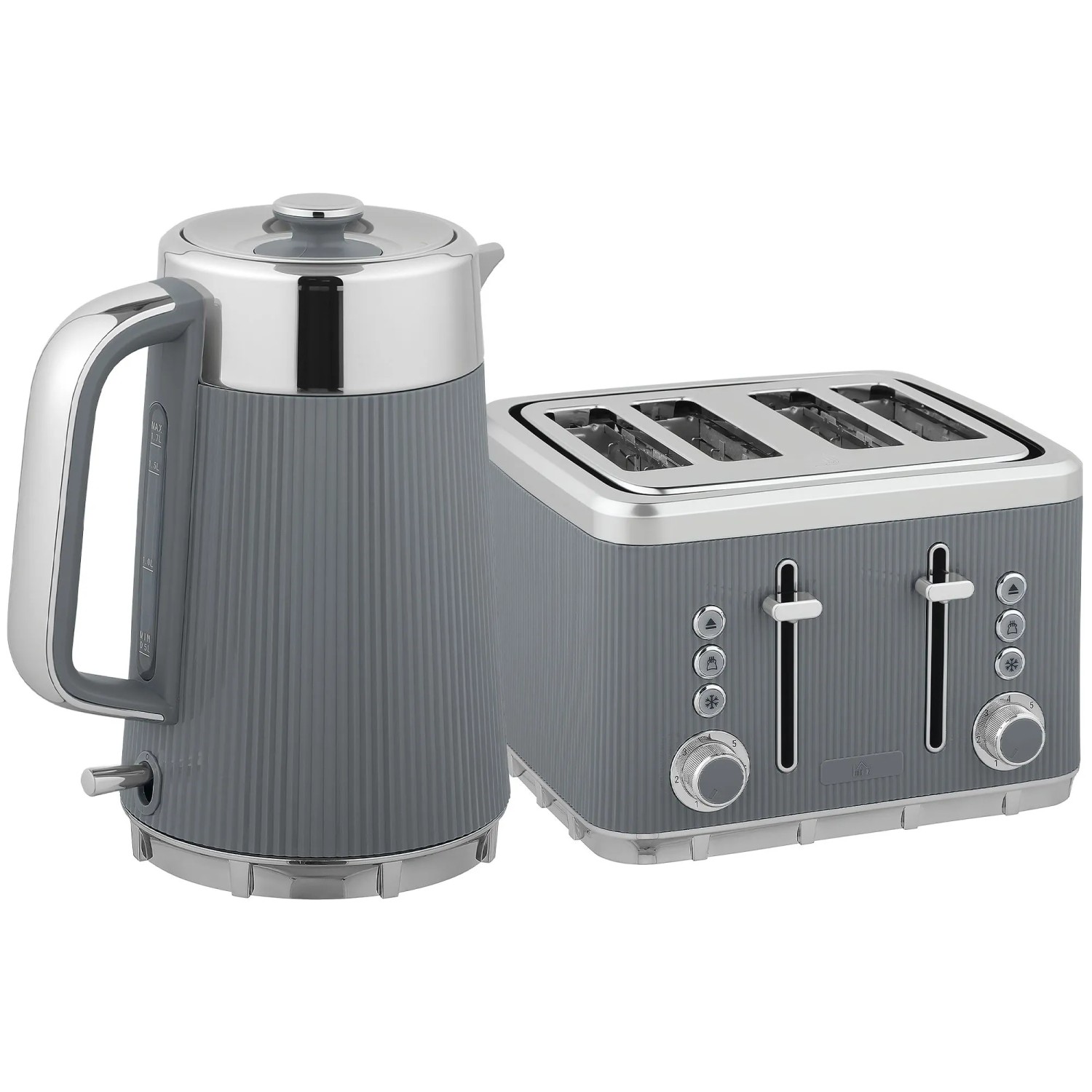 HOMCOM Wasserkocher-Toaster-Set Edelstahl Kunststoff 21,2L x 15,5B x 25,5H cm Grau