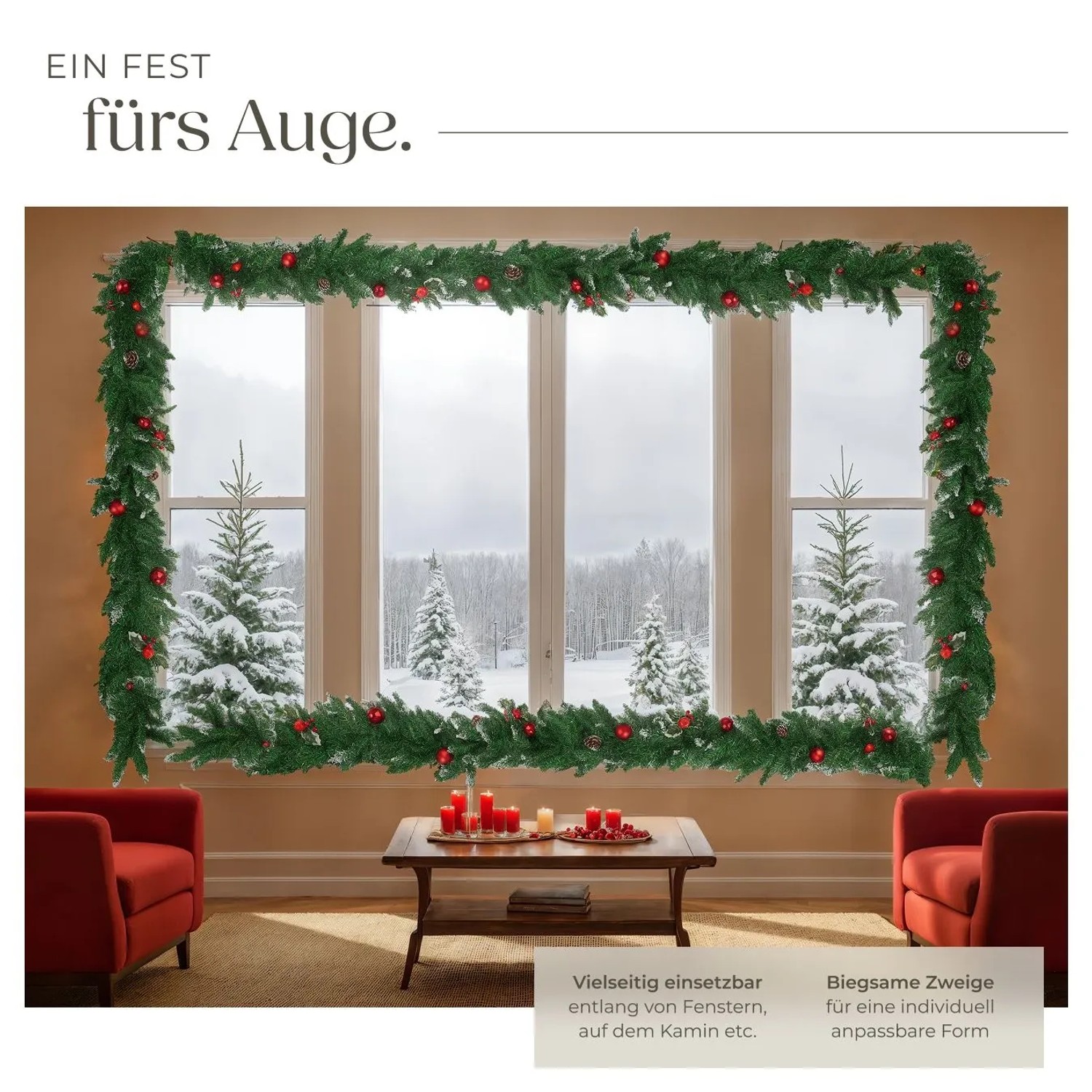 Weihnachtsgirlande von Tectake mit Kugeln, Zapfen und Beeren, naturgetreu und festlich.